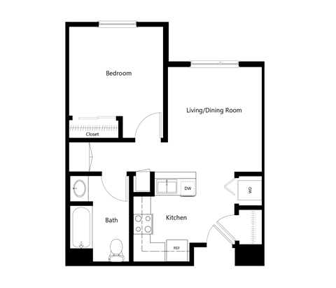 One Bedroom Floor Plan at Sycamore Senior Village in Oxnard CA
